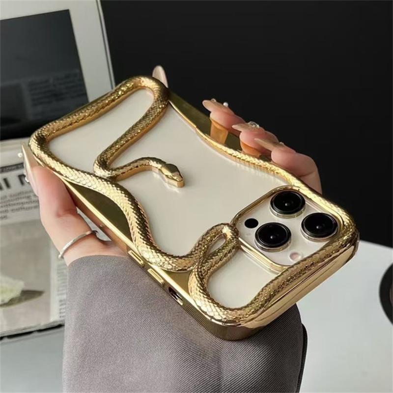2025 Cool Dark 3D Snake Hollow Out Case For iPhone 16 15 14 13 11 12 Pro Max Ins Fashion Boy Girl Electroplated Soft Cover Gift