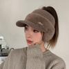 Women's Winter Cycling Fleece-lined Warm Ear Protection Knit Cap Comfortable Empty Top Visor Hat