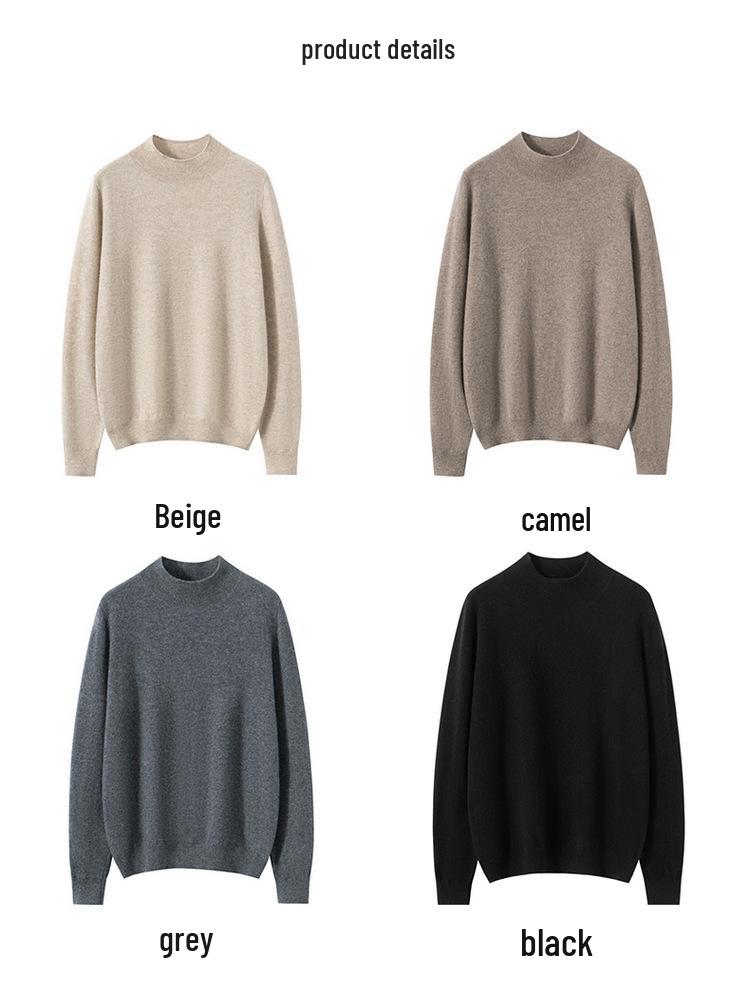 100% Cashmere High Neck Knitwear: Solid Color Loose Pullover