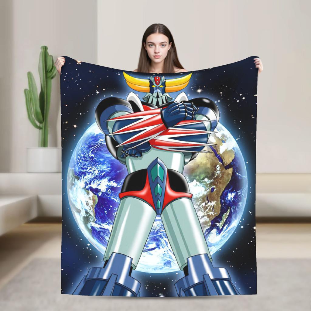 Mazinger Z Manga Knitted Blankets Coral Fleece Plush UFO Robot Grendizer Warm Throw Blanket for Bedding Couch Bedspread