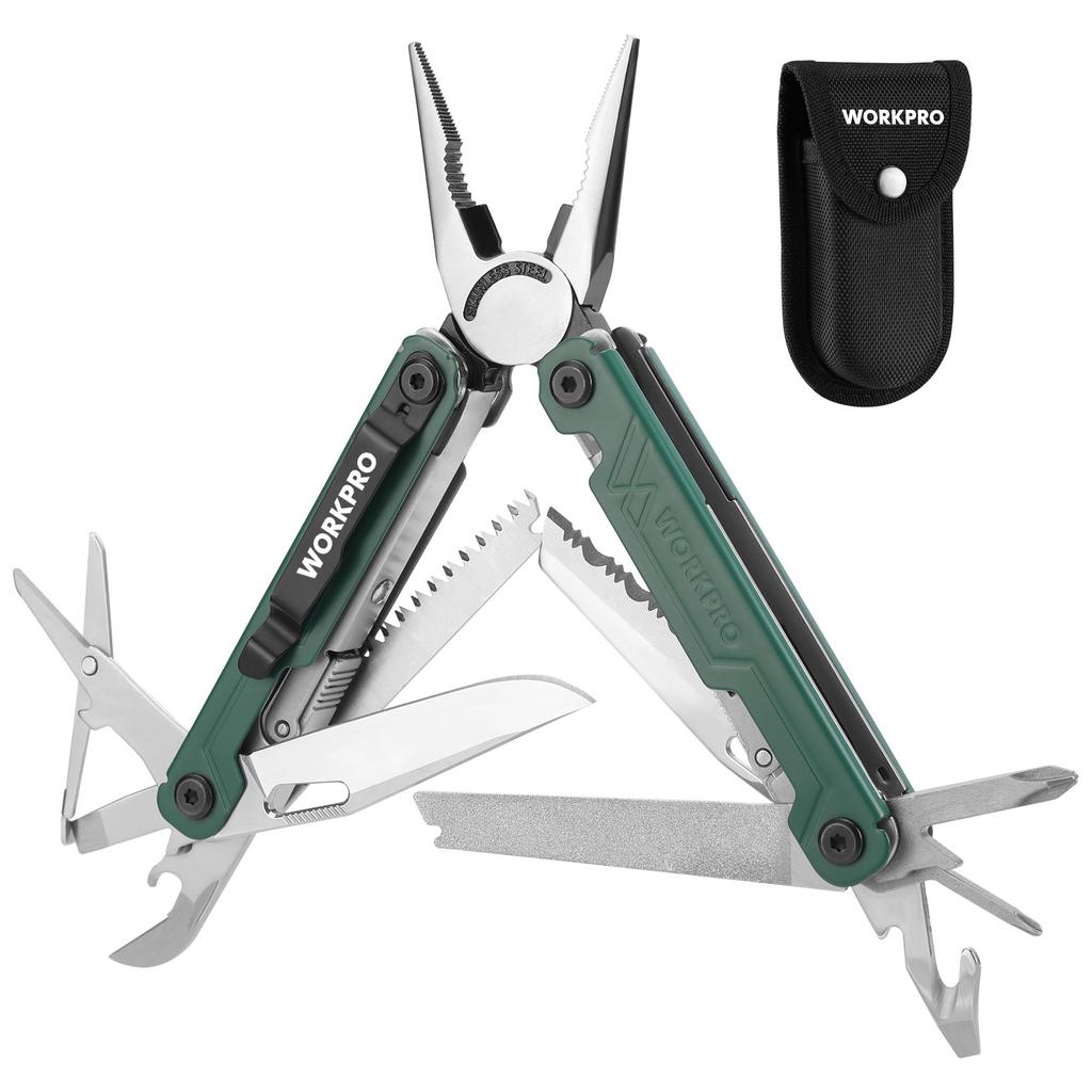 WORKPRO Multifunctional Pliers Outdoor Multi Tool Multi Pliers Folding Pliers Pliers Wire Cutter Saw File Driver Can Opener Locking Function Pouch