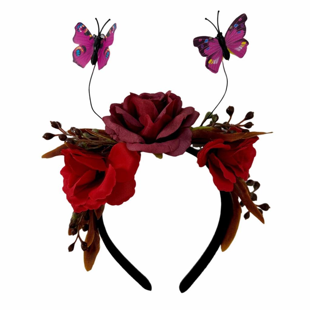 Day of The Dead Headband Butterfly Rose Flower Crown for Girls Halloween Tiaras and Crown Halo Crown Headwear Accessorie