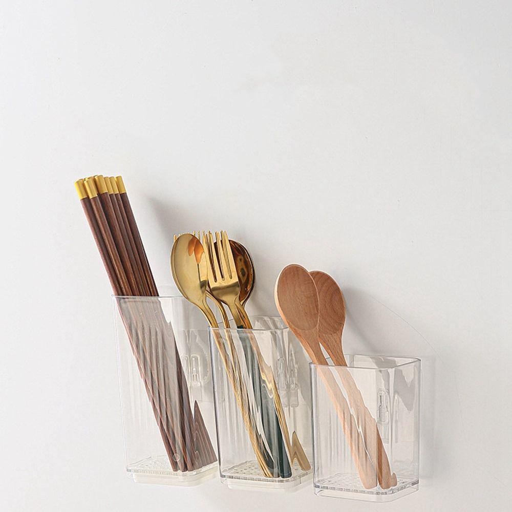 Plastic Wall Mounted Chopsticks Tube Adhesive Spoon Cutlery Organizer Bathroom