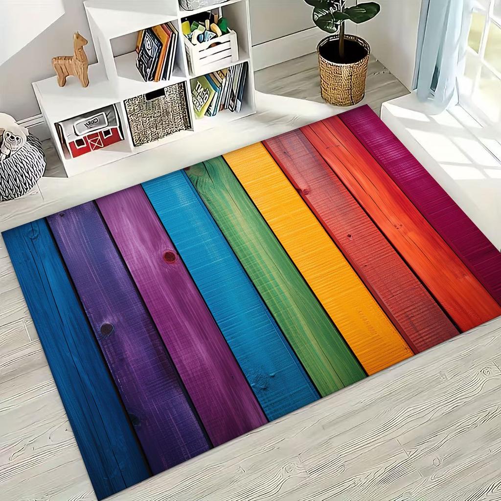 Rainbow Retro Wooden Board Black Brown Wood Grain Rug for Bedroom Living Room Sofa Home Doormat Decor,Large Non-slip Floor Mat