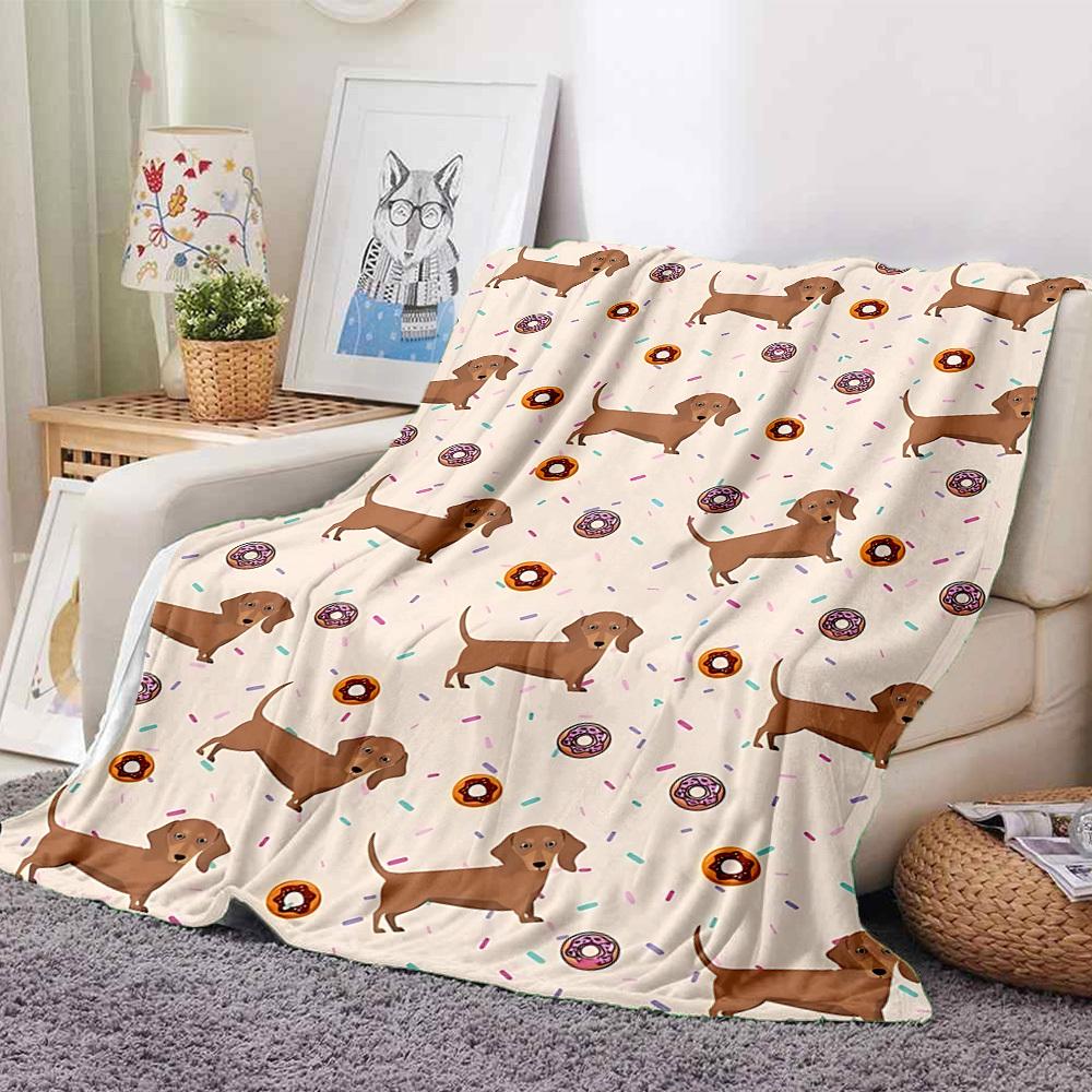 1pc Dachshund Donut Lightweight Flannel Blanket, Comfortable and Warm Blanket, for Office and Camping Sofa Bed109