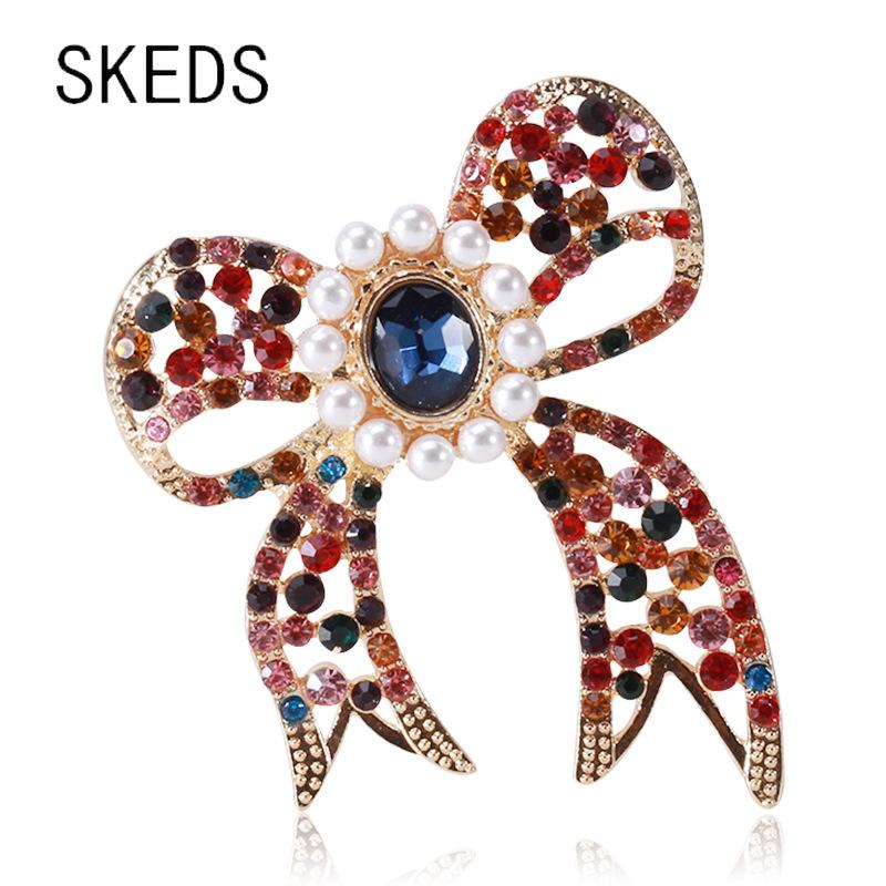 SKEDS Роскошные Броши-Банты со Стразами и Жемчугом для Женщин Изысканные Булавки-Бантики Бижутерия Вечеринка Свадьба Кристальный Корсаж Значки Подарок