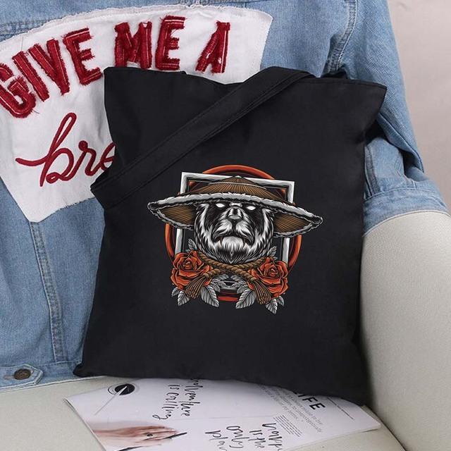 Women Bag Shopper Large Capacity Eco Canvas Cotton Shopper Foldable Fashion Black Cartoon Pictures Handbag Canvas Tote Bag