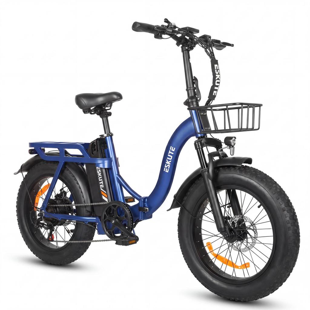 ESKUTE D202 Folding Electric Bike with front basket, 48V 20.8Ah Battery