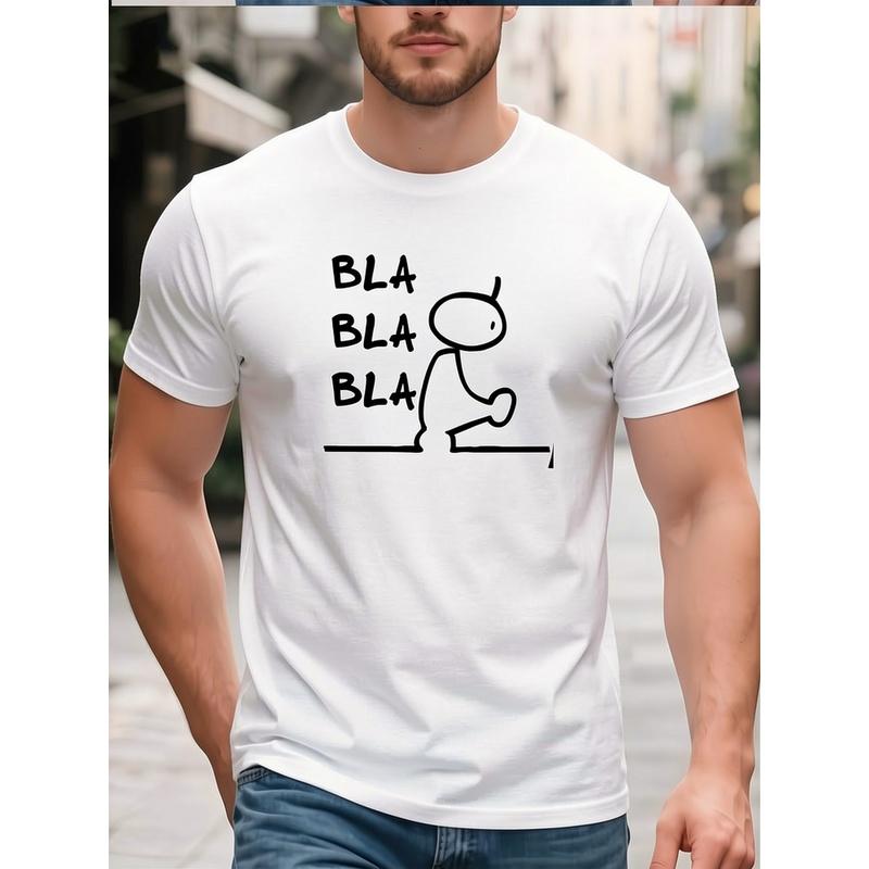 Men's Bla Bla Bla Cartoon Print T-Shirt - Casual Round Neck Short Sleeve Tee with Bla Bla Bla Character, Machine Washable Suitable for Athletic Wear