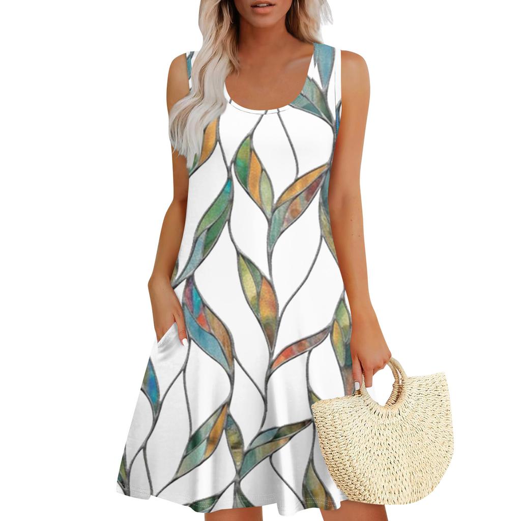 Женские летние платья, свободные сарафаны без рукавов с U-образным вырезом и карманами