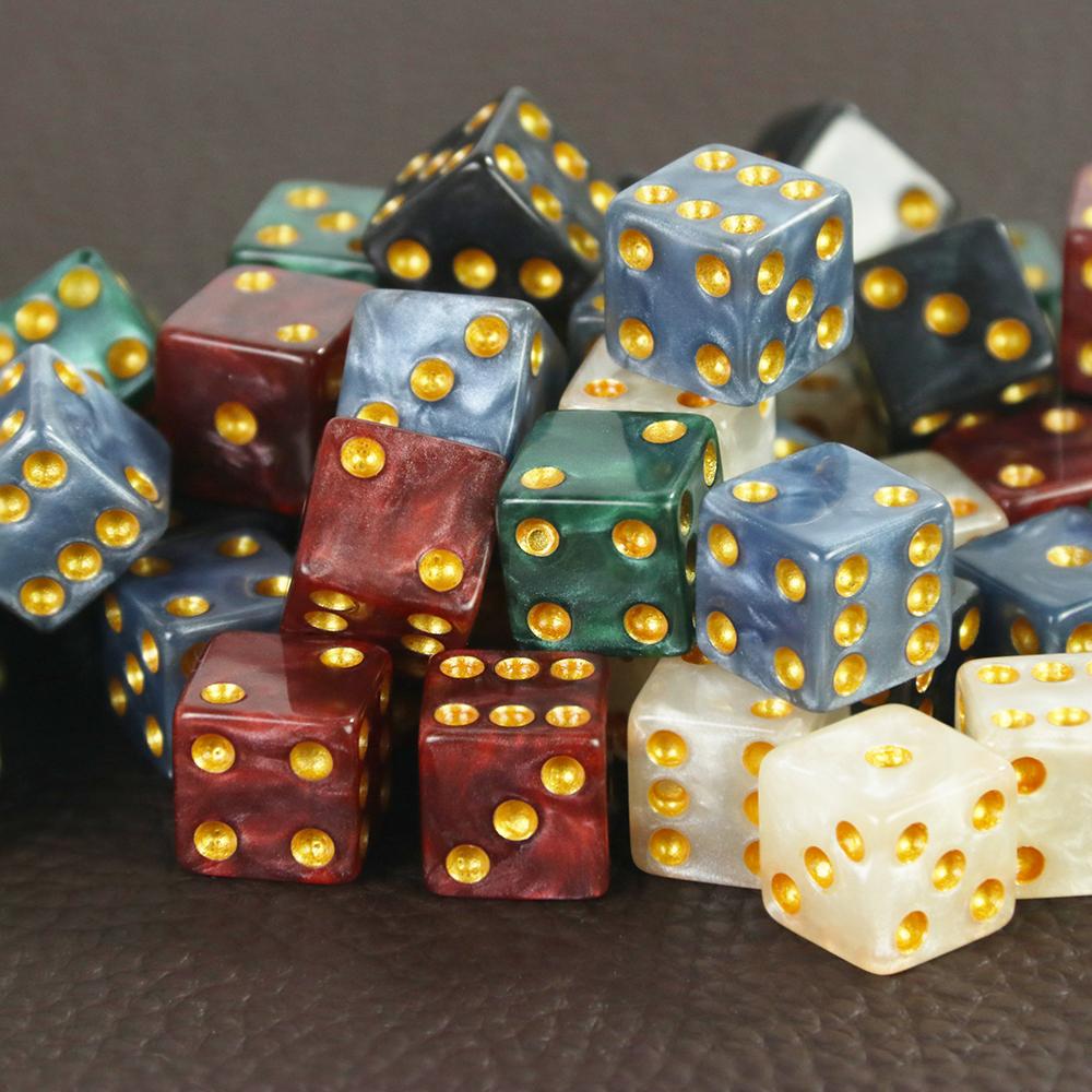 Mini Dice 10pcs D6 Standard Marble Effect Golden Pips Plastic 12mm Game Die Toy New Outdoorliving for Board Game