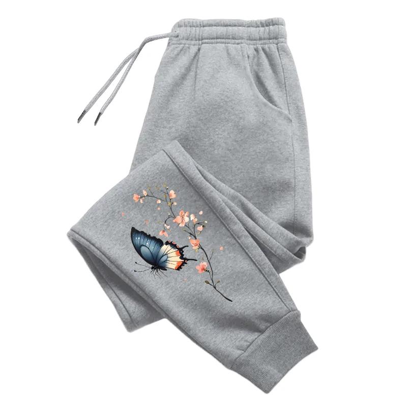 Women's Butterfly Print Sweatpants High Grade Ladies Daily Casual Sporty Jogger Pants Home Outdoor Comfort Breathable Trousers