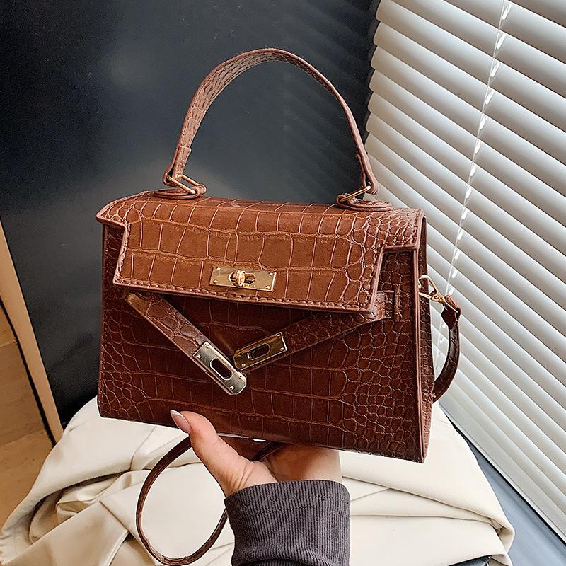 Portable Kelly bag women's 2025 new fashion crocodile pattern portable small square bag foreign style versatile shoulder messenger bag