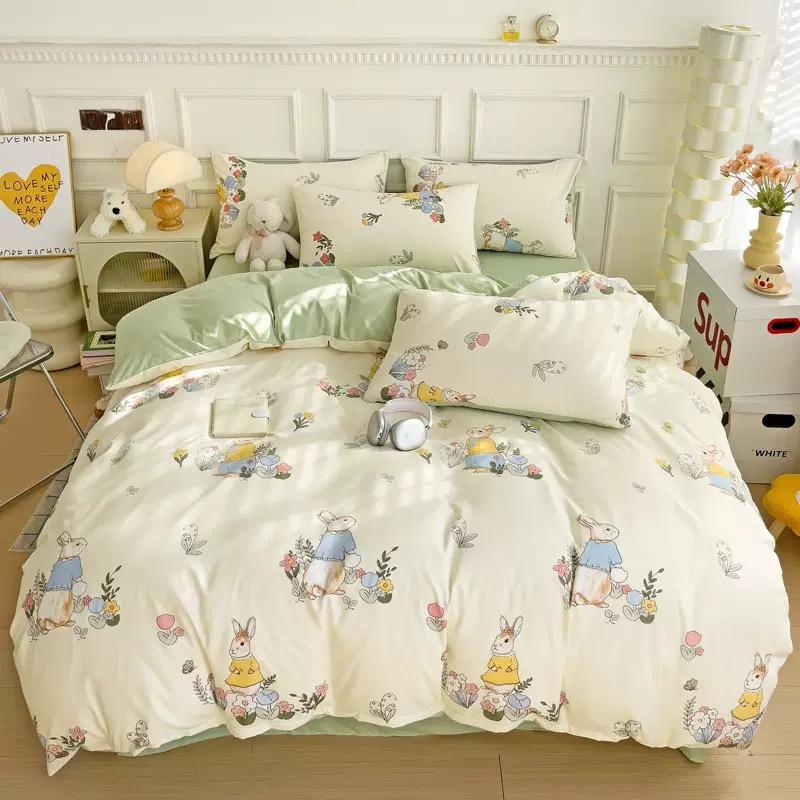 Комплект из 4 предметов HOMZY с мультяшным принтом в виде сердечек и цветов, пододеяльники, простыни и наволочки (нет заполнения), Подходит для спальни