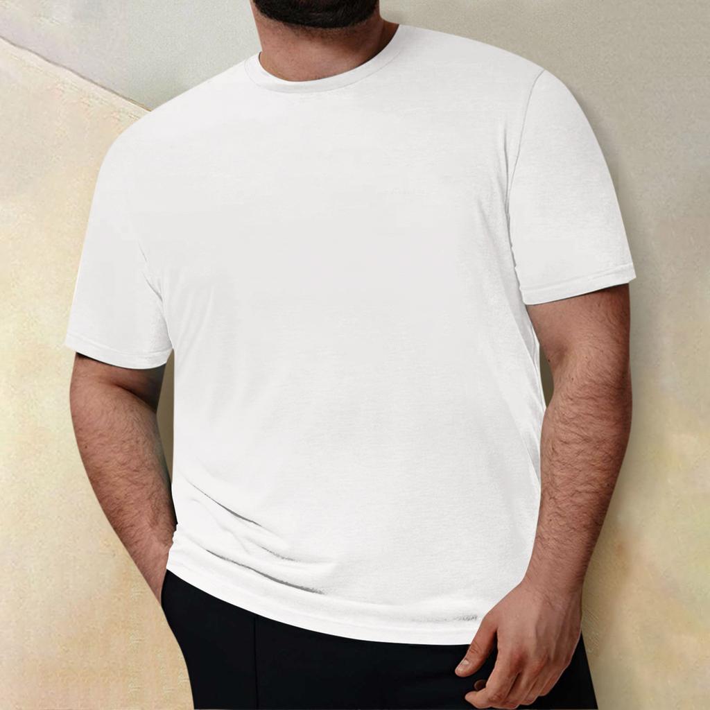 Plus Size Mens Casual Round Neck Solid Color Short Sleeve T-Shirt Blouse Tops