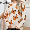 IHUASU Women's Three-dimensional Butterfly Jacquard Jumper Loose Autumn and Winter Long-sleeved Knitwear
