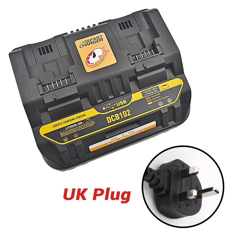 NEW Fast Charging DCB102 Li-ion Battery Charger For DeWalt 12V 14.4V 18V 20V DCB105 DCB200 Double Charging Postion with USB Port