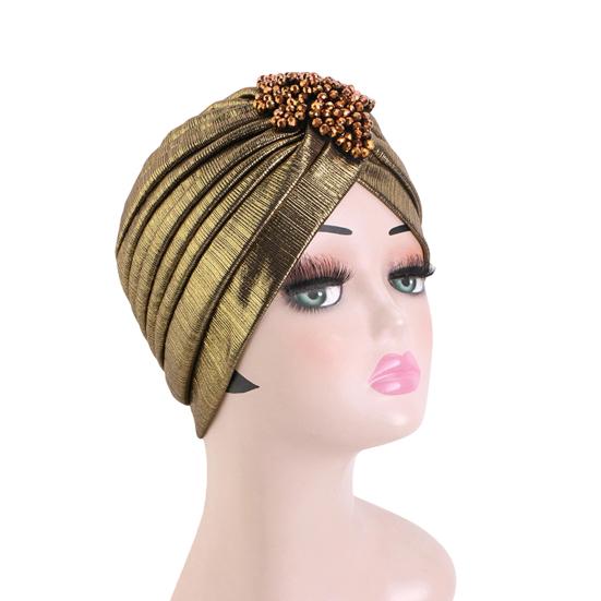 Женская шляпа-цилиндр с ромбовидным декором из стразов, плиссированный тюрбан, шляпа, украшенная золотым покрытием, головной убор с эластичной конструкцией