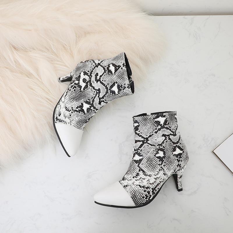 Женские короткие сапоги на высоком каблуке, сексуальный узор под змеиную кожу, осень и зима, новые короткие сапоги большого размера на тонком остром каблуке