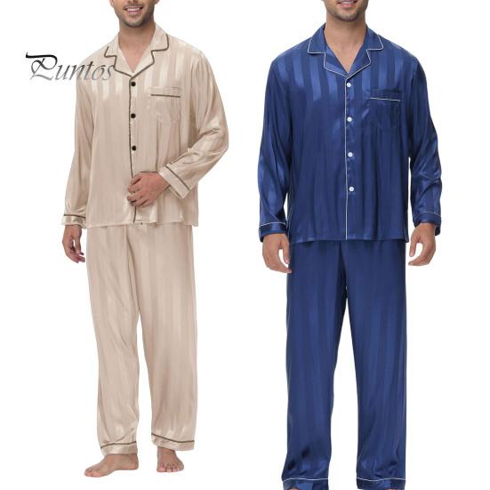 2 шт./компл. Шелковый атласный мужской пижамный комплект с пуговицами, длинными рукавами, верхом из пижамы с воротником-стойкой, пуговицами спереди, нагрудным карманом, длинными штанами, одежда для сна