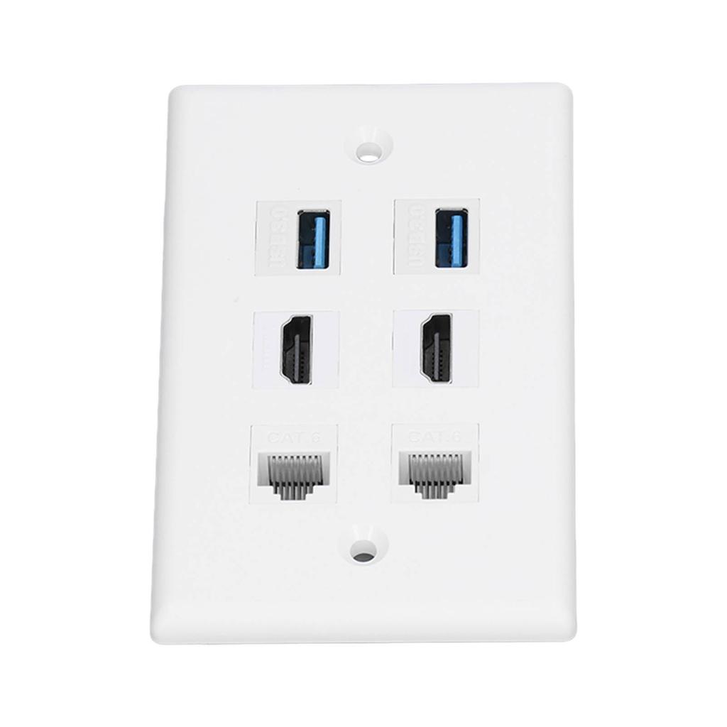 6 Port Wall Plate 2xHD Multimedia Interface 2xCat6 2xUSB3.0 RJ45 Ethernet Wall Plate for HDTV Projector Computer