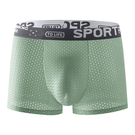 Men Boxer Briefs Mid-rise Elastic Waistband Shorts Underwear Solid Color Letter Print Breathable Mesh U-Convex Panties