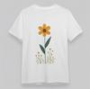 Men's Oversize T-Shirt Yellow Floral Bloom Botanical Tee Soft Cotton Short White