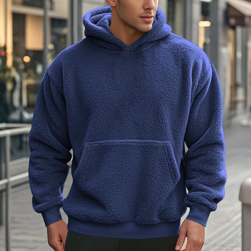 Loose Fit Pullover Hooded Sweatshirt Solid Fleece Lined Men S Casual