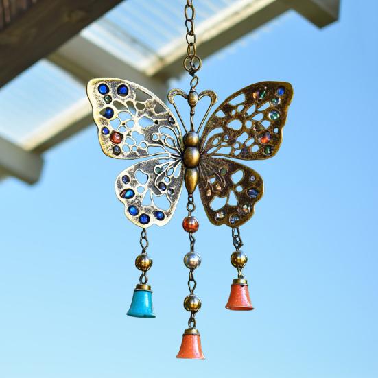 Винтажная подвесная бабочка, украшение, устойчивое к погодным условиям, для внутреннего и наружного использования, для сада, патио, металлическая подвесная подвеска в виде колокольчика для ветряной музыки
