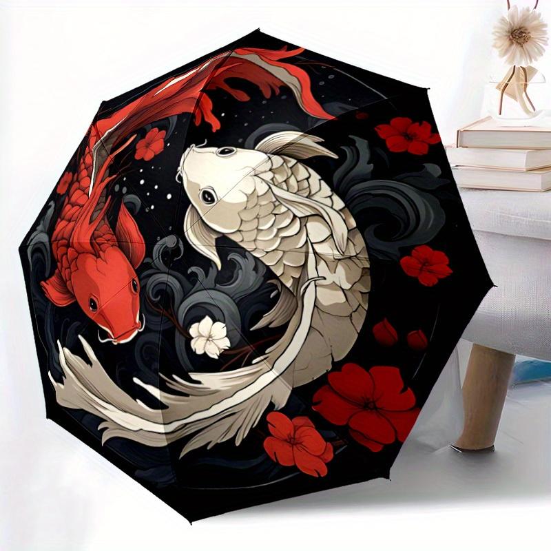 1pc Koi Fish Yin Yang Auto Open/close, All-Season Portable Folding Umbrella for Women & Men, Travel, Everyday, Formal Events - Compact Luxury Parasol,
