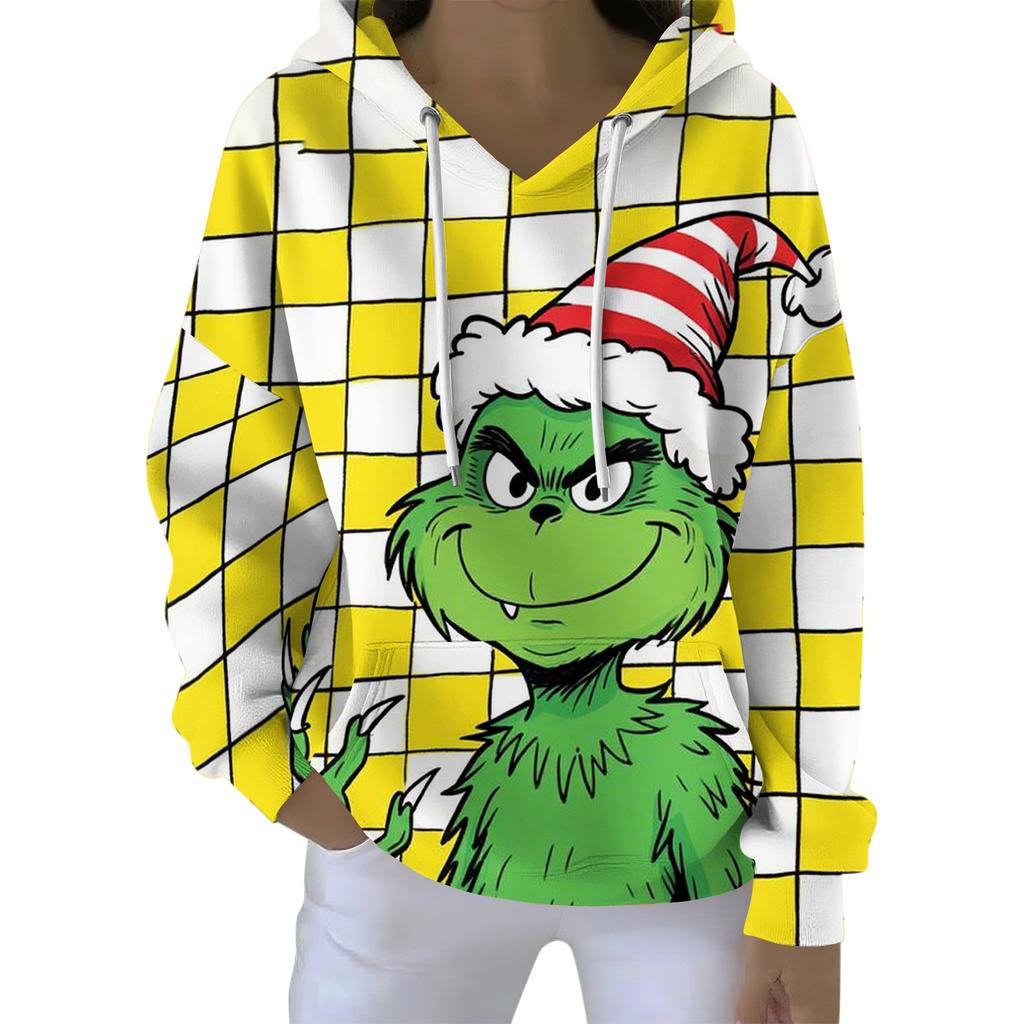 Ladies' Loose And Comfortable Drawstring V-neck Long Sleeved Christmas Printed Sweatshirt