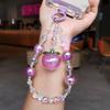 Purple peach pendant, crystal mobile phone lanyard ins women's bracelet, premium wrist pendant, beaded chain short.