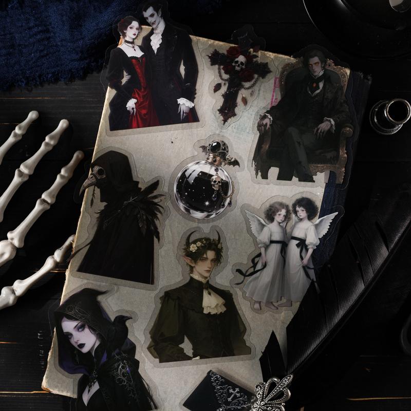 15pcs Retro Dark Gothic Stickers, Classic Gothic Patterns Such as Lace & Ancient Symbols for Notebook Decor, Handmade Craft