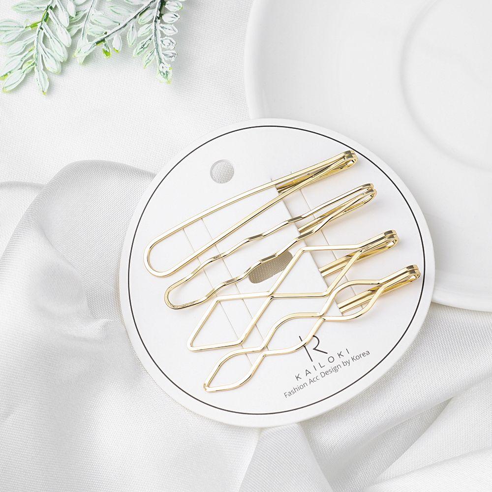 4pcs/set Simple Metal Women Geometry Hair Clip Girls Hairgrips Geometric Rhombus Barrettes