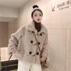 Lamb Wool Coat Women's Short Autumn and Winter Imitation Fur New Brush Flower Thickened Horn Button Plush Coat