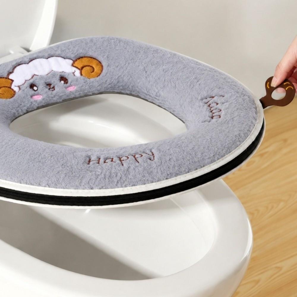 Warm Sheep Toilet Seat Cushion Skin-Friendly Plush Toilet Seat Toilet Gasket Bathroom Accessory
