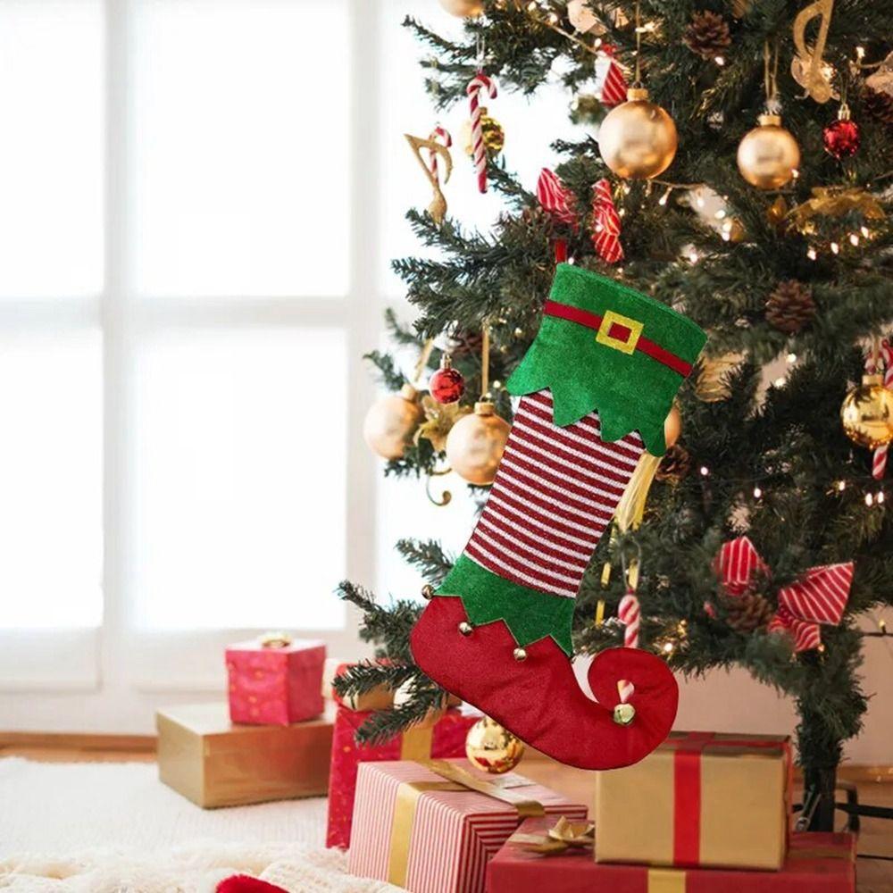 Подвесные рождественские носки Эльфа Красный/Зеленый Украшения для рождественской елки Носок Эльфа Феи Вечеринка