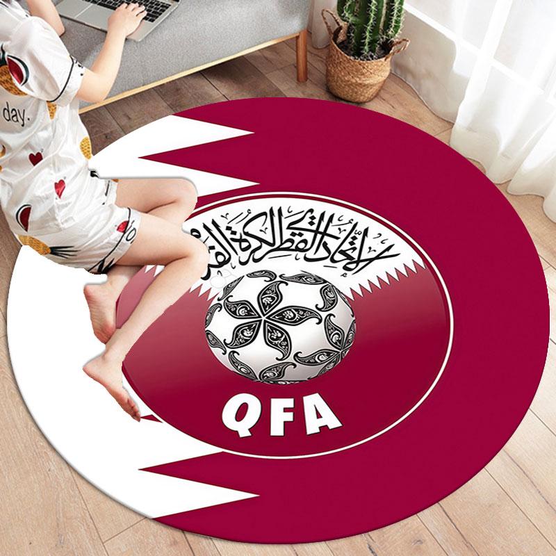 Qatar National Football Team Round Area Rug,Carpet Rug for Living Room Bedroom Sofa Playroom Decor,Non-slip Floor Mat