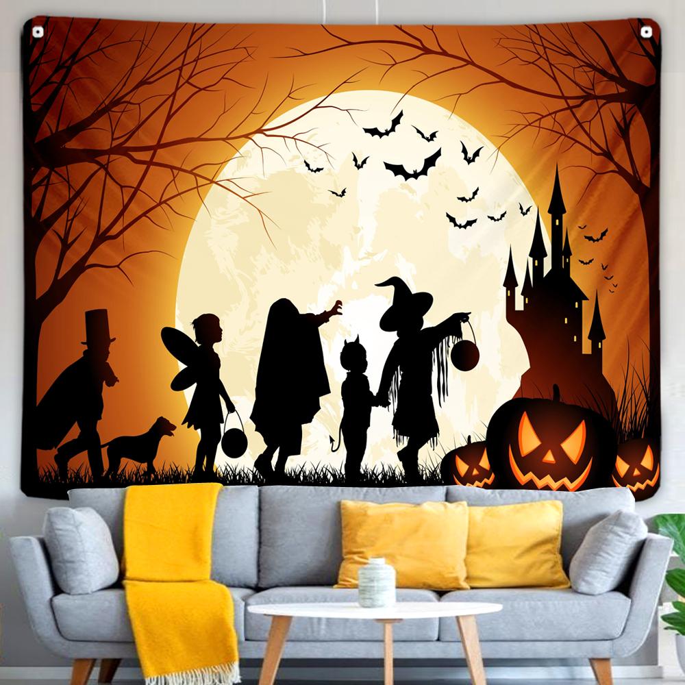 Bedroom Living Room Decor Mystic Pumpkin Haunted House Witch Aesthetics Wall Hanging Wall Decor Home Decor Halloween Tapestry