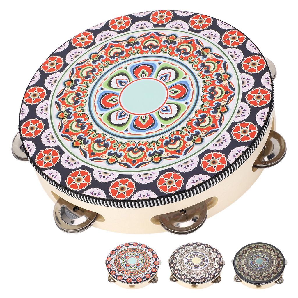 Hand Held Wood Tambourine 8 Inch Jingles Musical Educational Instrument for Adult and Children