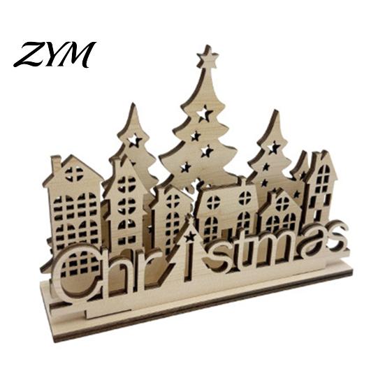 LED Desktop Ornament for Home Christmas Table Wooden Sign, Vintage Tree Village House Lighted Tabletop Decorations Centerpiece, Winter Indoor Holiday