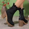 Модная обувь для женщин 2024 года, осень-зима, новый стиль, вязаные дышащие модные женские ботинки, простые и универсальные, черные, на высоком каблуке