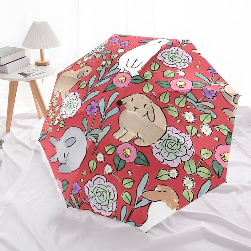 1pc Bunnies Flowers Automatic Open/close Folding Umbrella, Compact Portable Travel Umbrella, Durable Construction yy251230155