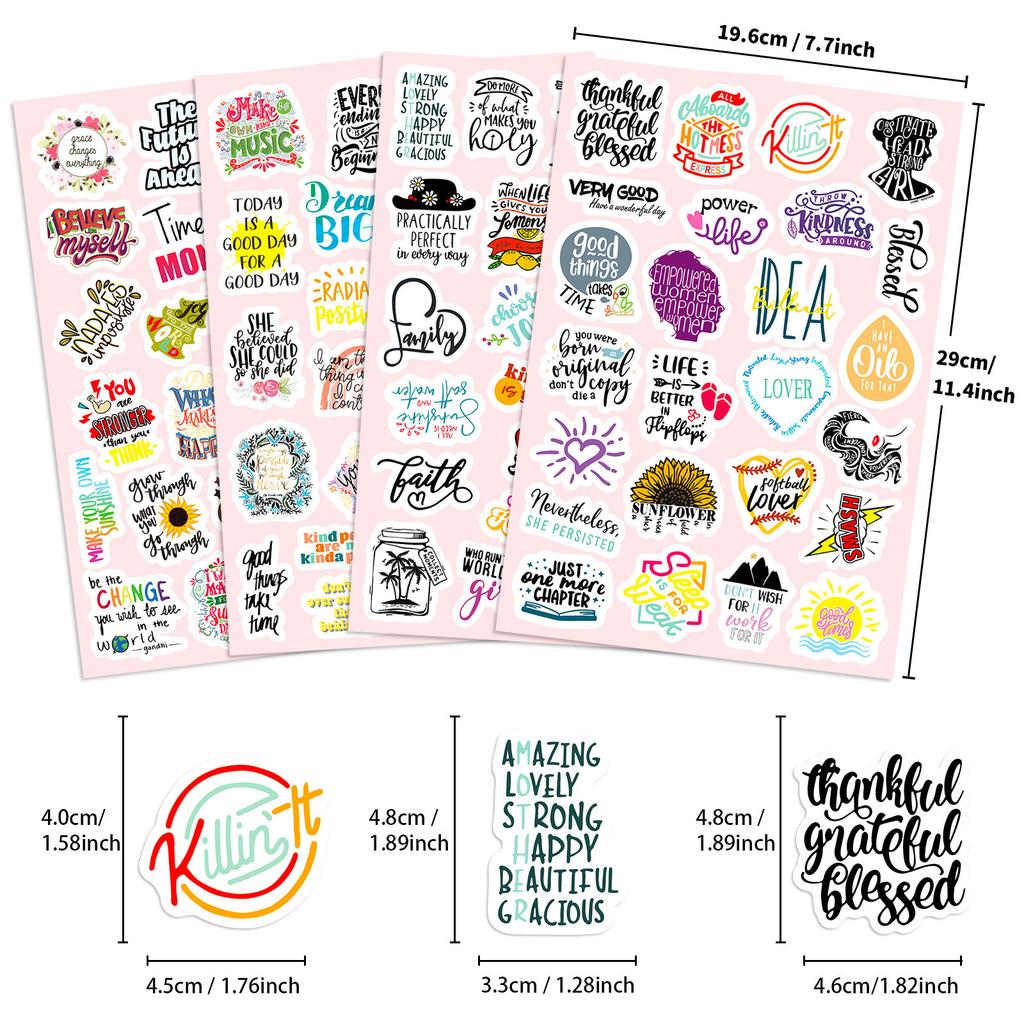 100 Stickers Inspirational Phrases Graffiti Stickers Notebook Mobile Phone Water Cup Stickers English Inspirational Decoration 4 Sheets/