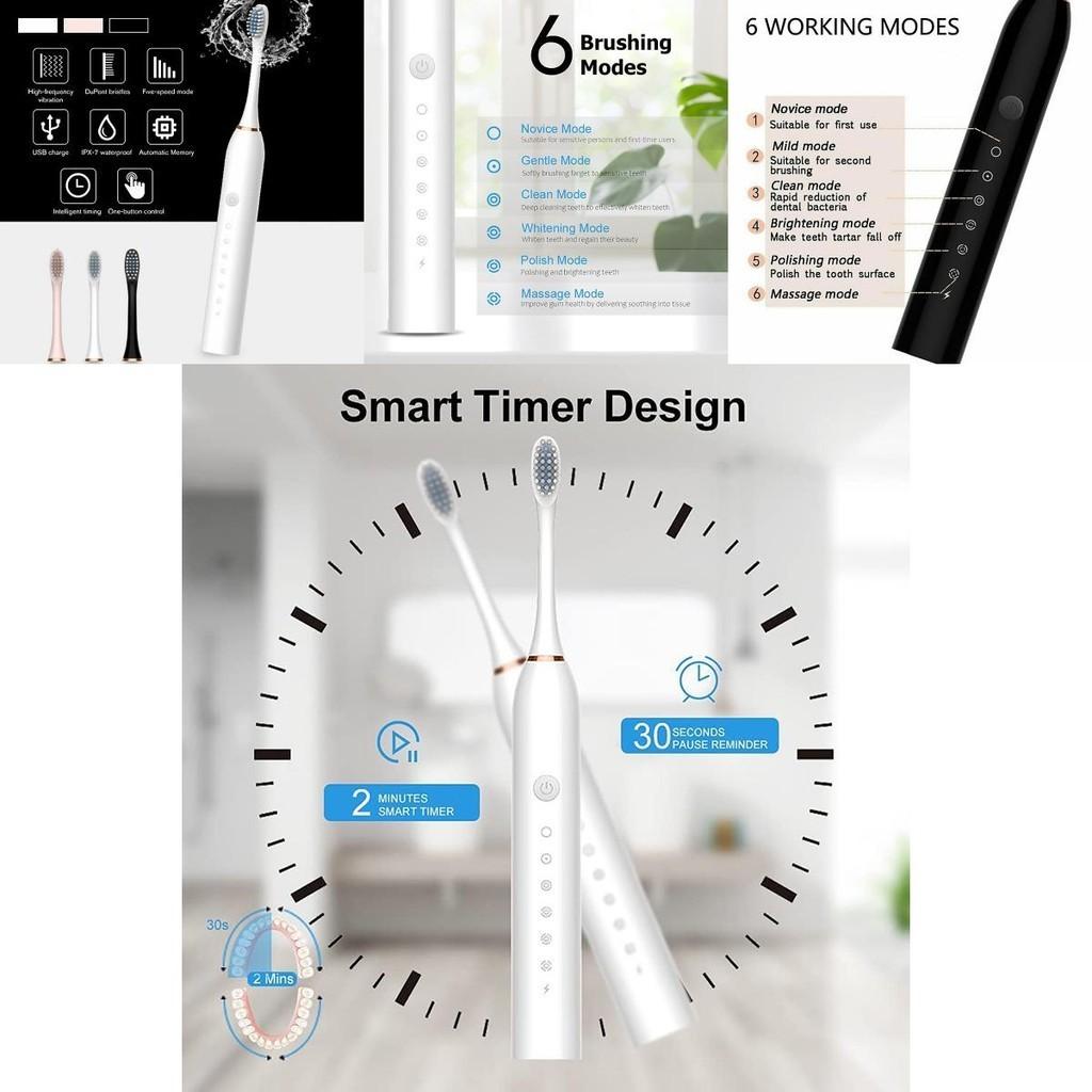 Ultrasonic Electric Toothbrush With Long-lasting Battery And Ipx7 Waterproof Design