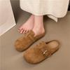 New Round-toe Deep-mouth Metal Buckle Cow Suede Platform Anti-slip Wear-resistant Flat-sole Wrapped-head Slippers for Autumn