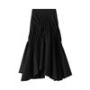 Qooth Women Ins Solid Color Pleated Asymmetrical A-line Skirt Casual High Waist Mid-length Long Skirt For Spring Summer QT2044