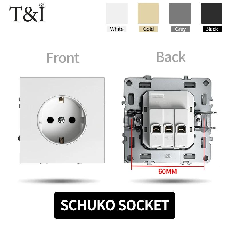 Европейская розетка Schuko с портами USB и USB-C, 16A, заземленная, встраиваемая в стену – Стандарт Германии Steckdose Польши