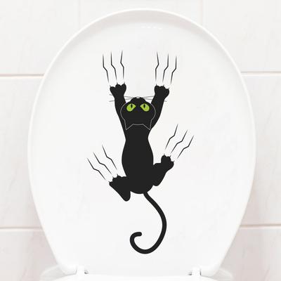 Игривый Черный Кот Наклейка на Туалет Съемная Самоклеящаяся Наклейка для Ванной Комнаты Туалета Домашнего Декора