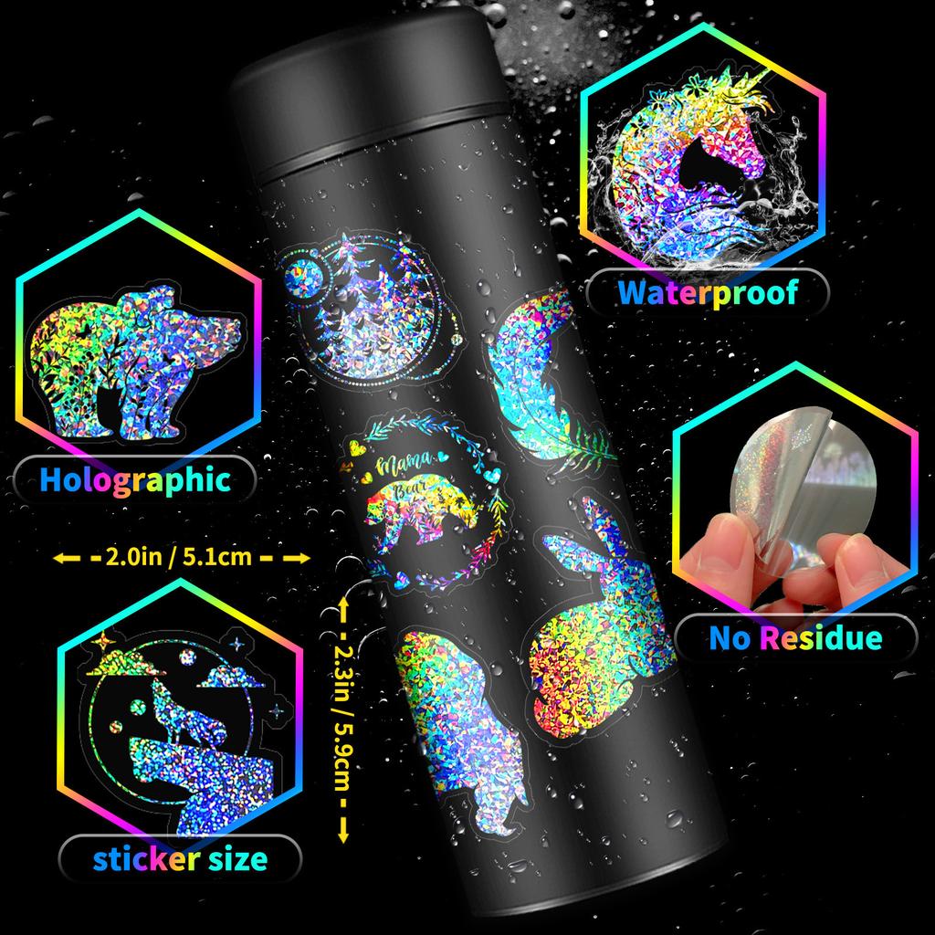 100 Transparent Laser Stickers Dream Forest Stickers Pack Two-color Laser Gold